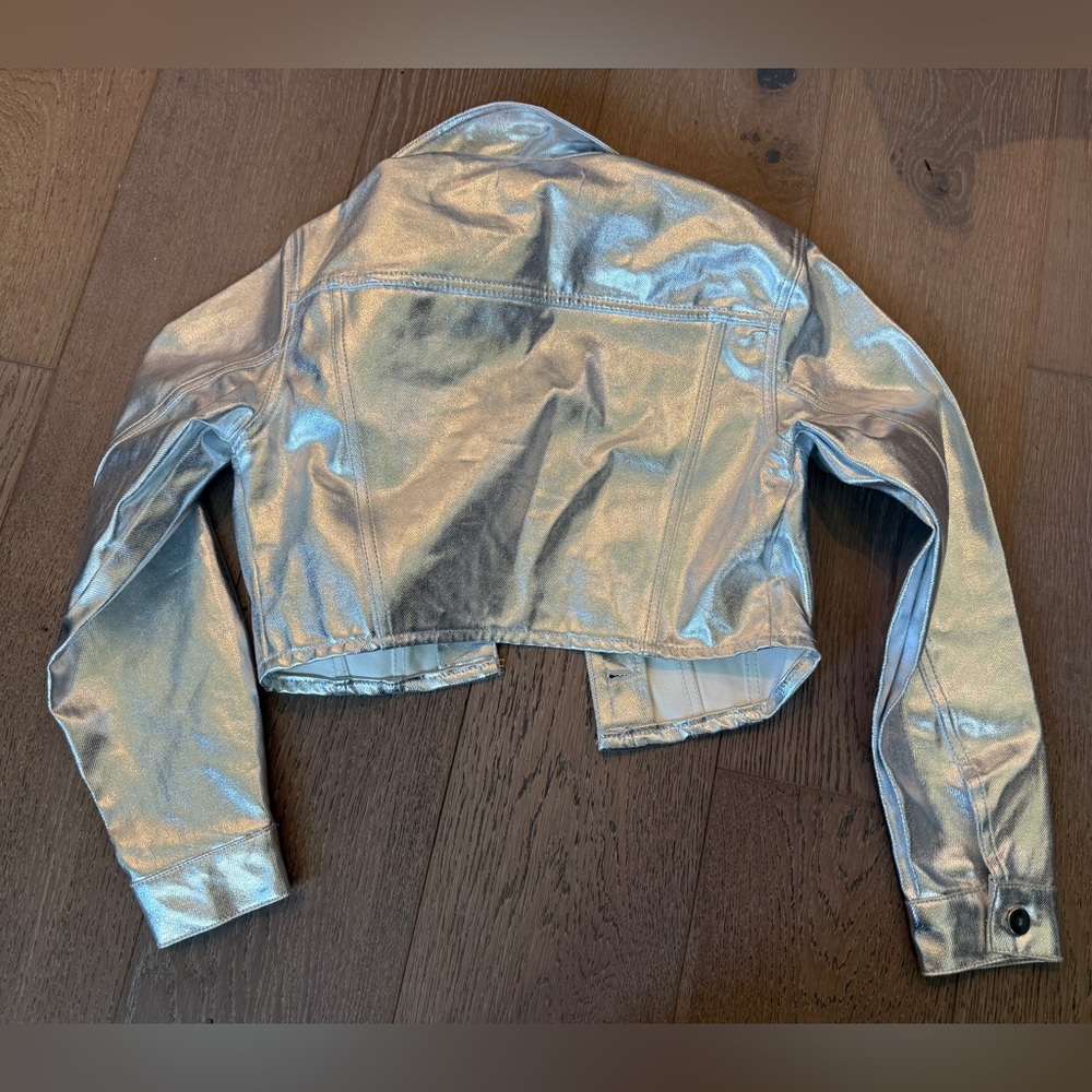 ZARA NWT WOMAN SILVER METALLIC CROP JACKET SIZE S REF. 1889/174 - Picture 3 of 4